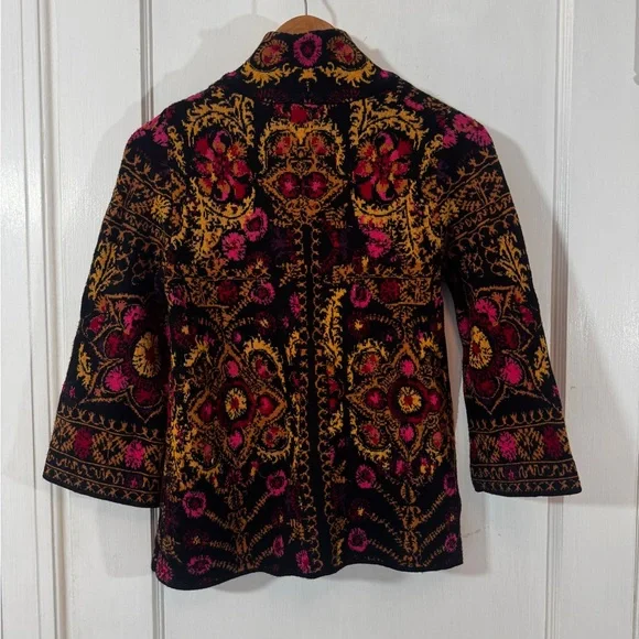 Anthropologie Cardigan Granola Grannycore XS Black Pink - Picture 5 of 7